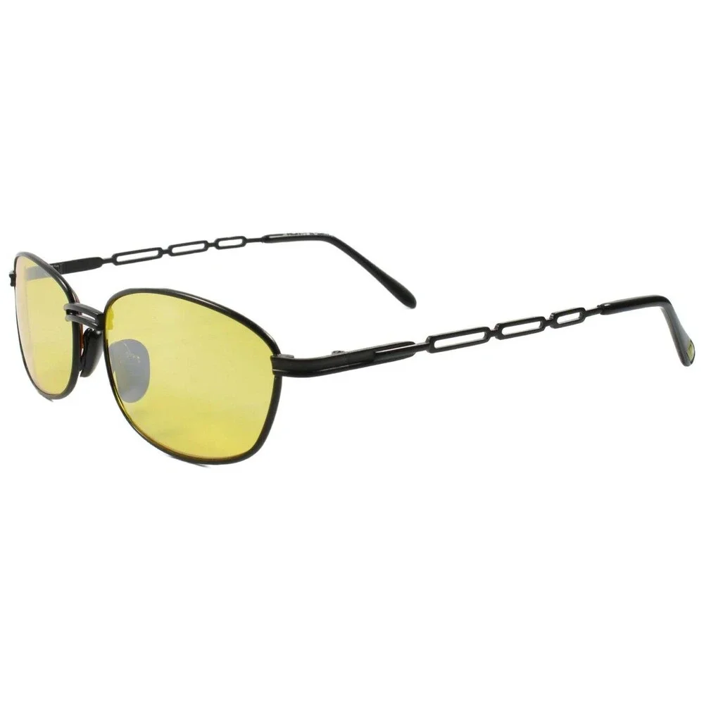 Old Classic Vintage 80s Fashion Rectangle Sunglasses Black Frame Yellow Lens